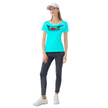 Load image into Gallery viewer, Ti Amo I love you - Exclusive Brand  - Aqua / Cyan - Skeleton Hands with Heart  -Women&#39;s T shirt
