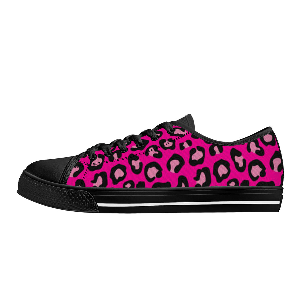 Ti Amo I love you - Exclusive Brand  - Hollywood Cerise Leopard  - Rubber Outsoles Low-Top Canvas Shoes - Black Soles