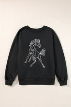 Load image into Gallery viewer, Black Rhinestone Horse Drop Shoulder Crewneck Sweatshirt
