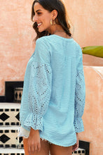 Load image into Gallery viewer, Shiny Crochet Flounce Sleeve Button Up Blouse
