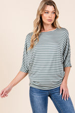 Load image into Gallery viewer, BOMBOM Striped Boat Neck Dolman Sleeve Top
