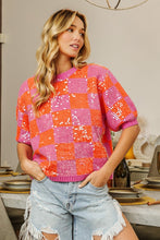 Load image into Gallery viewer, BiBi Checkered Short Sleeve Sequin Sweater
