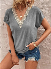 Load image into Gallery viewer, Full Size Lace Detail V-Neck Short Sleeve T-Shirt
