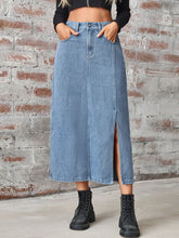 Load image into Gallery viewer, Slit High Waist Denim Skirt with Pockets
