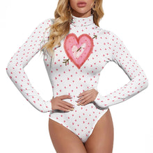 Load image into Gallery viewer, Ti Amo I love you - Exclusive Brand  - Women&#39;s Hearts with Large Heart Turtleneck Long Sleeve Bodysuit
