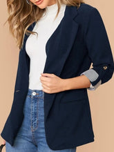 Load image into Gallery viewer, Lapel Collar Roll-Tab Sleeve Blazer
