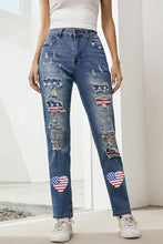 Load image into Gallery viewer, Sky Blue Heart-shape American Flag Patch Frayed Jeans
