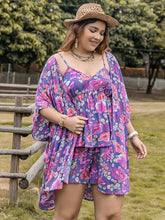 Load image into Gallery viewer, 3pc Plus Size Printed Cami, Open Front Cover Up and Shorts Set
