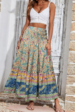 Load image into Gallery viewer, Sky Blue Boho Floral &amp; Paisley Print Shirred Waist Long Skirt
