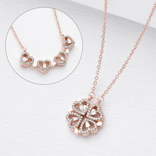 Load image into Gallery viewer, Womens Retro Magnetic Folding Heart Shaped Four Leaf Clover Pendant Necklace Love Clavicle Chain Choker - Jewelry
