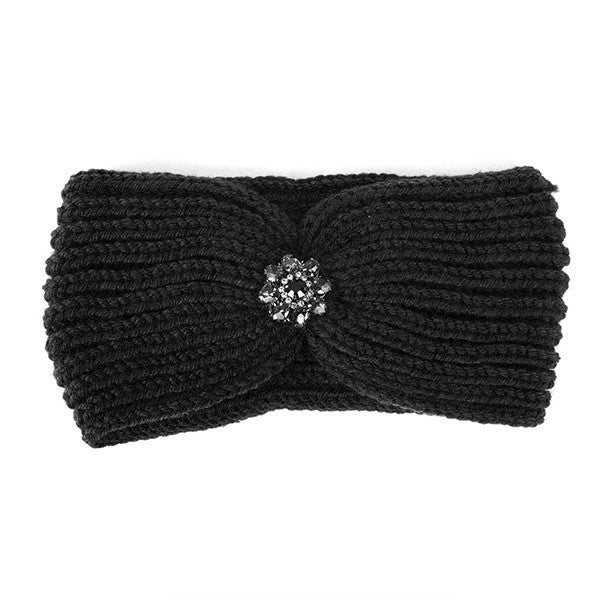 Rhinestone Pendant Ribbed Winter Headband