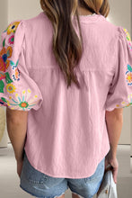 Load image into Gallery viewer, Embroidered Tie Neck Half Sleeve Blouse
