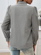 Load image into Gallery viewer, Pocketed Plaid Tie Neck Long Sleeve Shirt
