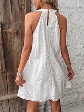 Load image into Gallery viewer, Eyelet Grecian Neck Mini Dress
