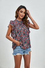 Load image into Gallery viewer, Ruffled Ditsy Floral Mock Neck Cap Sleeve Blouse
