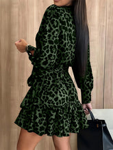 Load image into Gallery viewer, Tied Leopard Surplice Long Sleeve Dress
