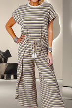 Load image into Gallery viewer, Striped Round Neck Top and Drawstring Pants Set
