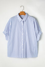 Load image into Gallery viewer, Sky Blue Stripe Dolman Sleeve Oversize Shirt
