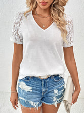 Load image into Gallery viewer, Lace Detail V-Neck Short Sleeve T-Shirt
