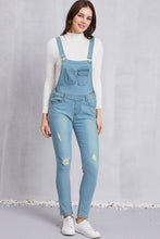 Load image into Gallery viewer, Distressed Washed Denim Overalls with Pockets
