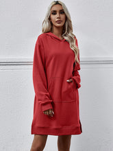 Load image into Gallery viewer, Slit Long Sleeve Hooded Dress with Pocket
