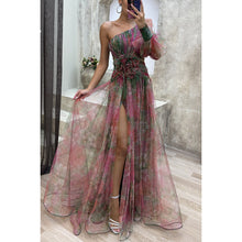 Load image into Gallery viewer, Mesh Tie-dye Printed Off-shoulder Slit Dress Summer INS Fashion Long Dress Party
