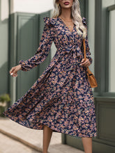 Load image into Gallery viewer, Printed Surplice Long Sleeve Midi Dress
