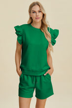 Load image into Gallery viewer, Double Take Full Size Texture Round Neck Ruffle Sleeve Top and Shorts Set
