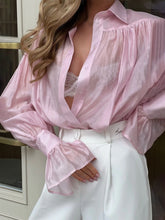 Load image into Gallery viewer, Womens Ins French Lantern Sleeve Shirt Fashion Button Lapel Long Sleeved Top
