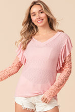 Load image into Gallery viewer, BiBi Ruffled Lace Sleeve Rib Knit Top
