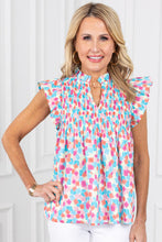 Load image into Gallery viewer, Pink Shirred Yoke Ruffled Abstract Printed Blouse
