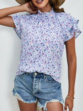 Load image into Gallery viewer, Ditsy Floral Mock Neck Flounce Sleeve Blouse
