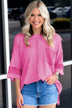 Load image into Gallery viewer, Bright Pink Oversized Mineral Wash Textured Bracelet Sleeve Top
