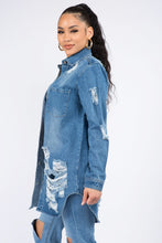 Load image into Gallery viewer, American Bazi Distressed Button Down Denim Shirt Jacket
