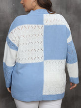 Load image into Gallery viewer, Plus Size Openwork Color Block Long Sleeve Sweater
