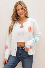 Load image into Gallery viewer, Pink Cute Knitted Floral Pattern Button Up Cardigan
