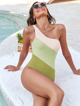 Load image into Gallery viewer, Color Block One Shoulder One-Piece Swimwear
