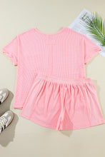 Load image into Gallery viewer, Pink Plus Size Ribbed Exposed Seam Tee and Shorts Set
