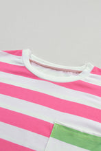 Load image into Gallery viewer, Blue Stripe Contrast Patch Pocket Drop Sleeve T Shirt
