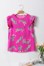 Load image into Gallery viewer, Rose Tiger Pattern Flutter Sleeve Crew Neck Blouse
