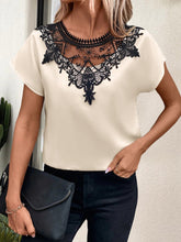 Load image into Gallery viewer, Lace Detail Round Neck Short Sleeve Blouse
