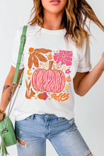 Load image into Gallery viewer, White Floral Pumpkin Printed Crewneck Thanksgiving T Shirt
