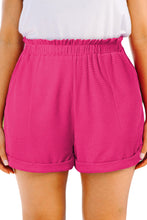 Load image into Gallery viewer, Bright Pink Plus Size Rolled Edge Ruffled Elastic Waist Textured Shorts
