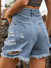 Load image into Gallery viewer, Distressed Raw Hem Denim Shorts
