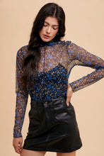 Load image into Gallery viewer, Annie Wear Floral Lettuce Hem Sheer Mesh Top
