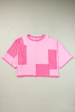 Load image into Gallery viewer, Pink Color Block Patchwork 3/4 Sleeve Loose Top
