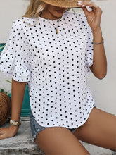 Load image into Gallery viewer, Slit Polka Dot Round Neck Half Sleeve Blouse
