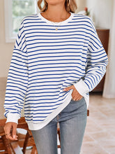 Load image into Gallery viewer, Lovelet Striped Round Neck Long Sleeve Sweatshirt
