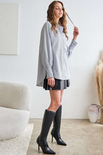 Load image into Gallery viewer, ADORA High-Low Striped Button Down Smocked Lantern Sleeve Shirt
