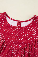 Load image into Gallery viewer, Fiery Red Dotted Ruffle Sleeve Crew Neck Ruched Blouse
